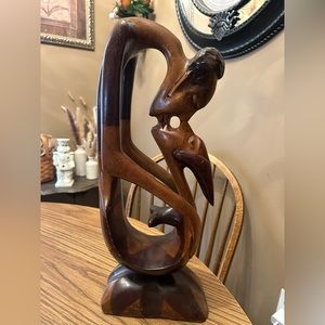 The Kiss Vintage African Handmade Carving Couple Love Folk Art